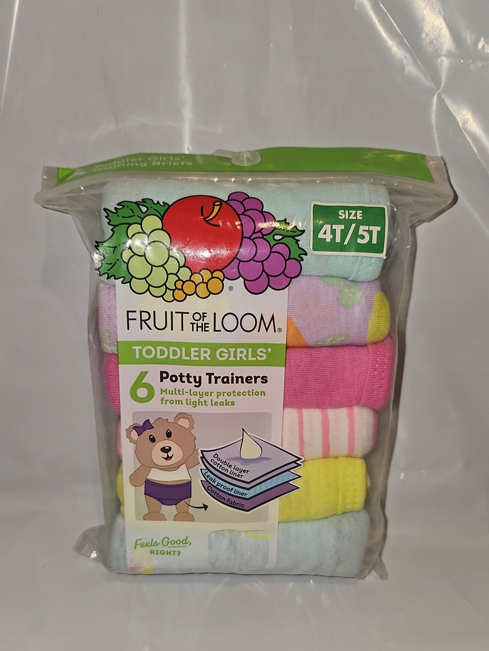 Fruit of the Loom Toddler Girl Size 4T/5T Potty Trainers Brief Underwear 6-Pack